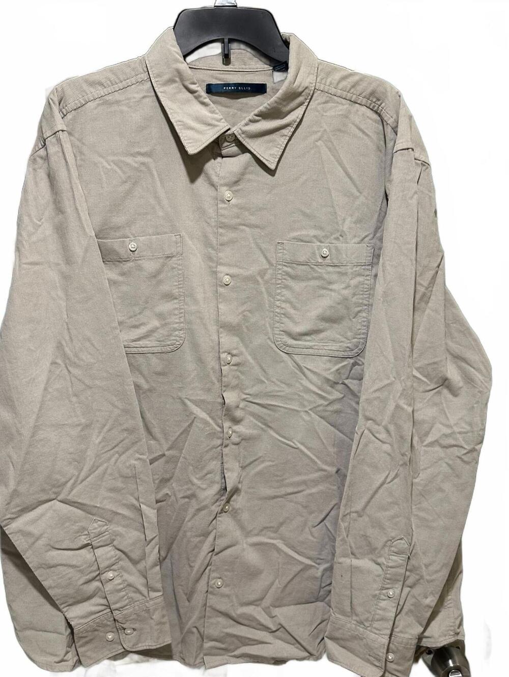 Perry Ellis Men's Casual Button Down Long Sleeve Shirt Beige Corduroy - 2XL